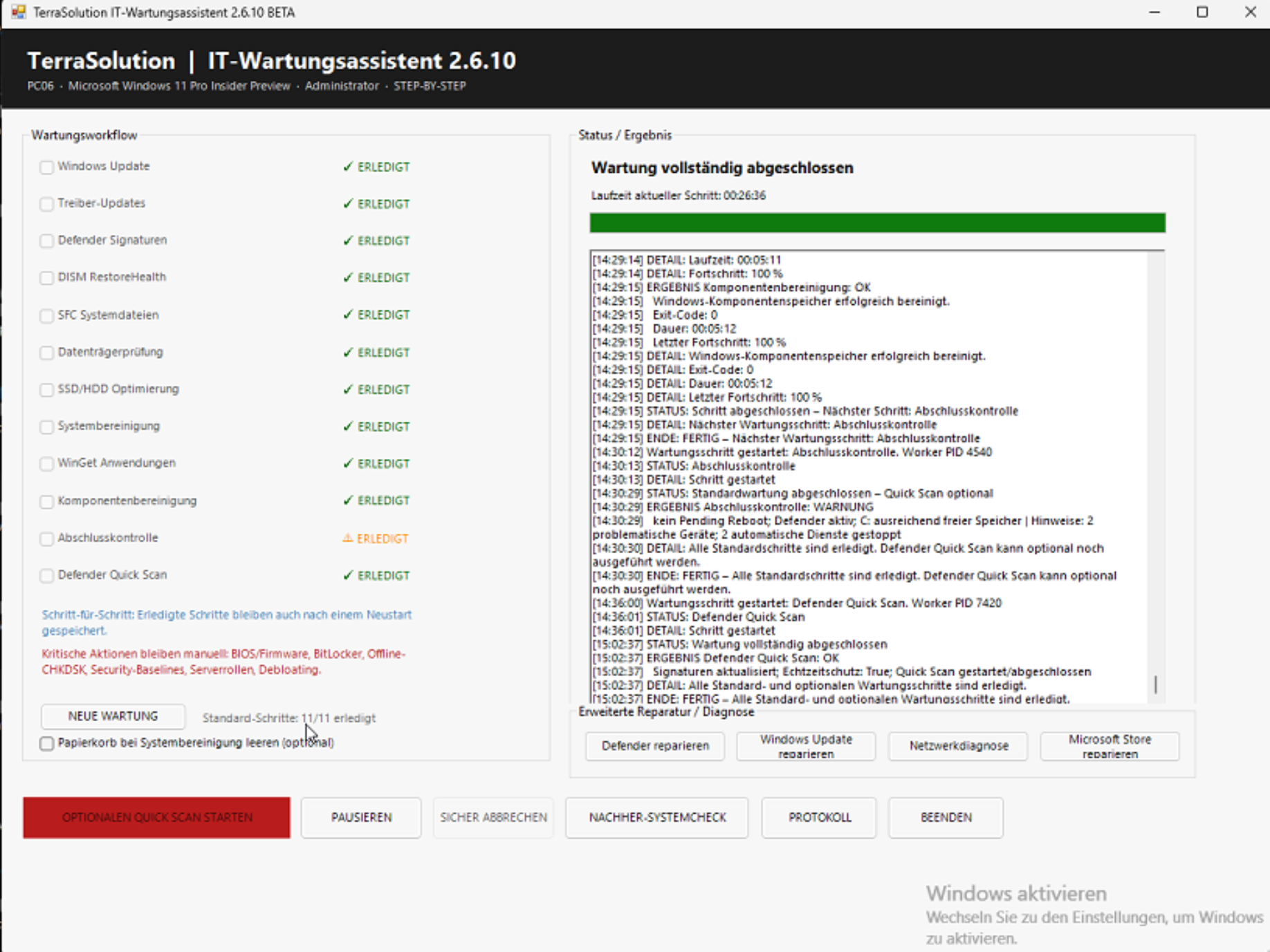 TerraSolution IT-Wartungsassistent – Beispieloberfläche des 2.6.x Workflows